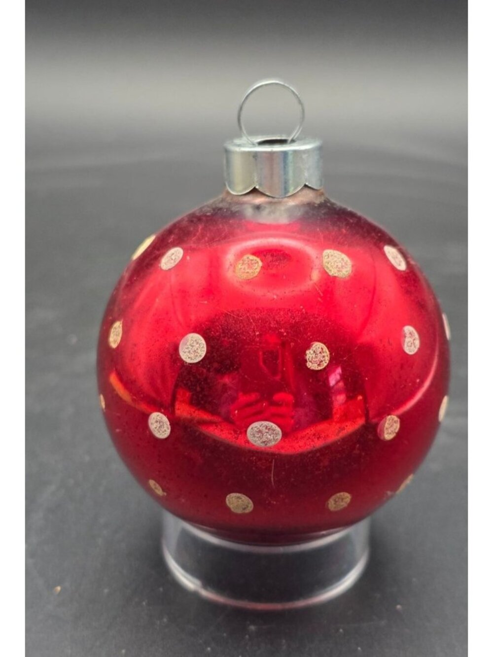 Vintage Red w/ White Polka Dots Mercury Glass 2" Christmas Ornament Made in USA